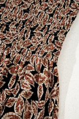 Brown Floral Smocked Bodice High Waist Flowy Sun Dress Floral Dresses JT's Designer Fashion
