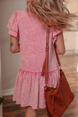 Sachet Pink Mineral Wash Raw Edge Ruffle Mini Dress Mini Dresses JT's Designer Fashion