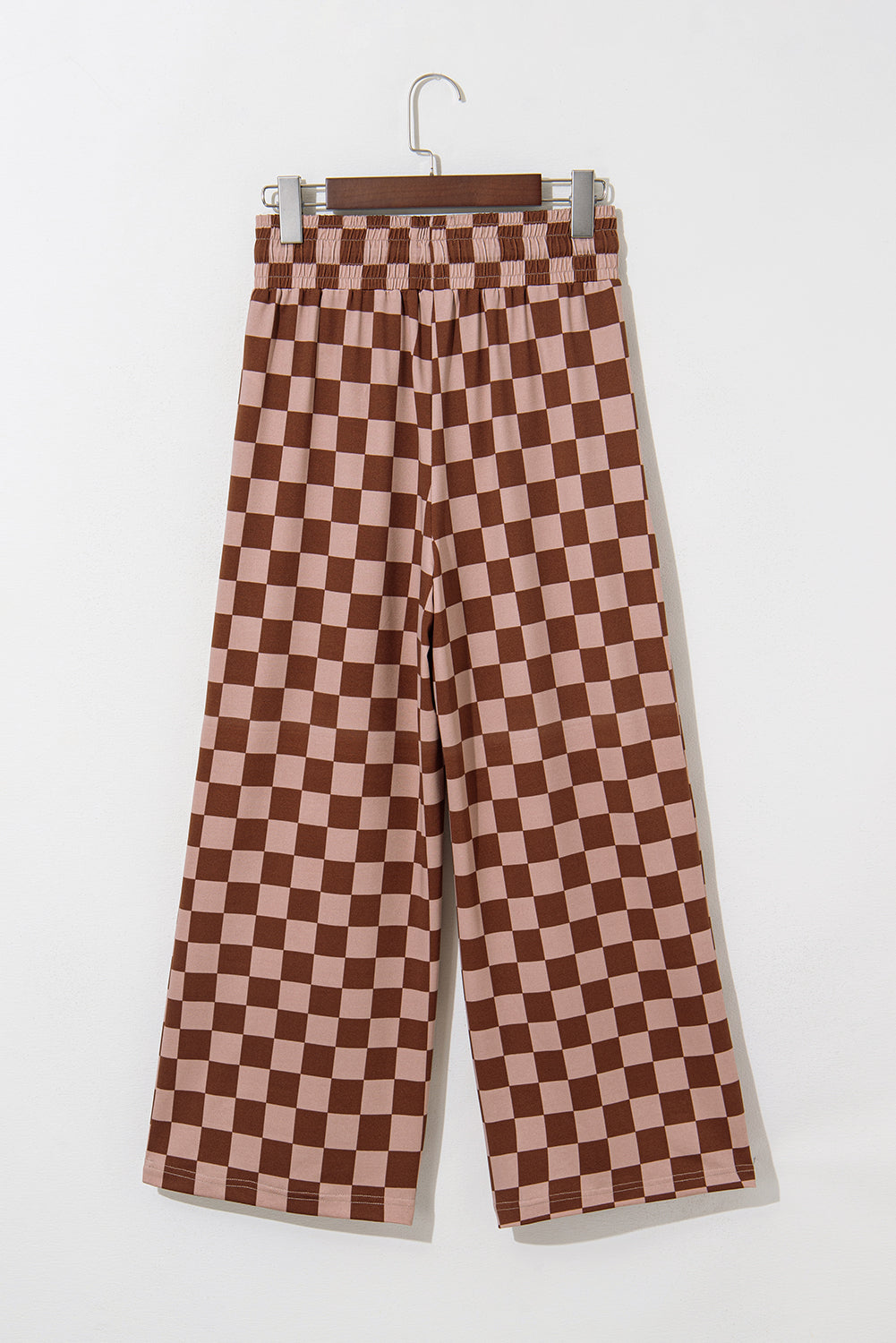 Khaki Checkered Elastic High Waist Loose Casual Pants Pants & Culotte JT's Designer Fashion