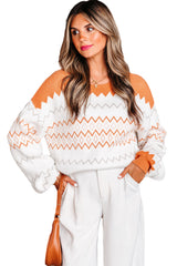 Khaki Zigzag Geometric Pattern Knitted Pullover Sweater Sweaters JT's Designer Fashion
