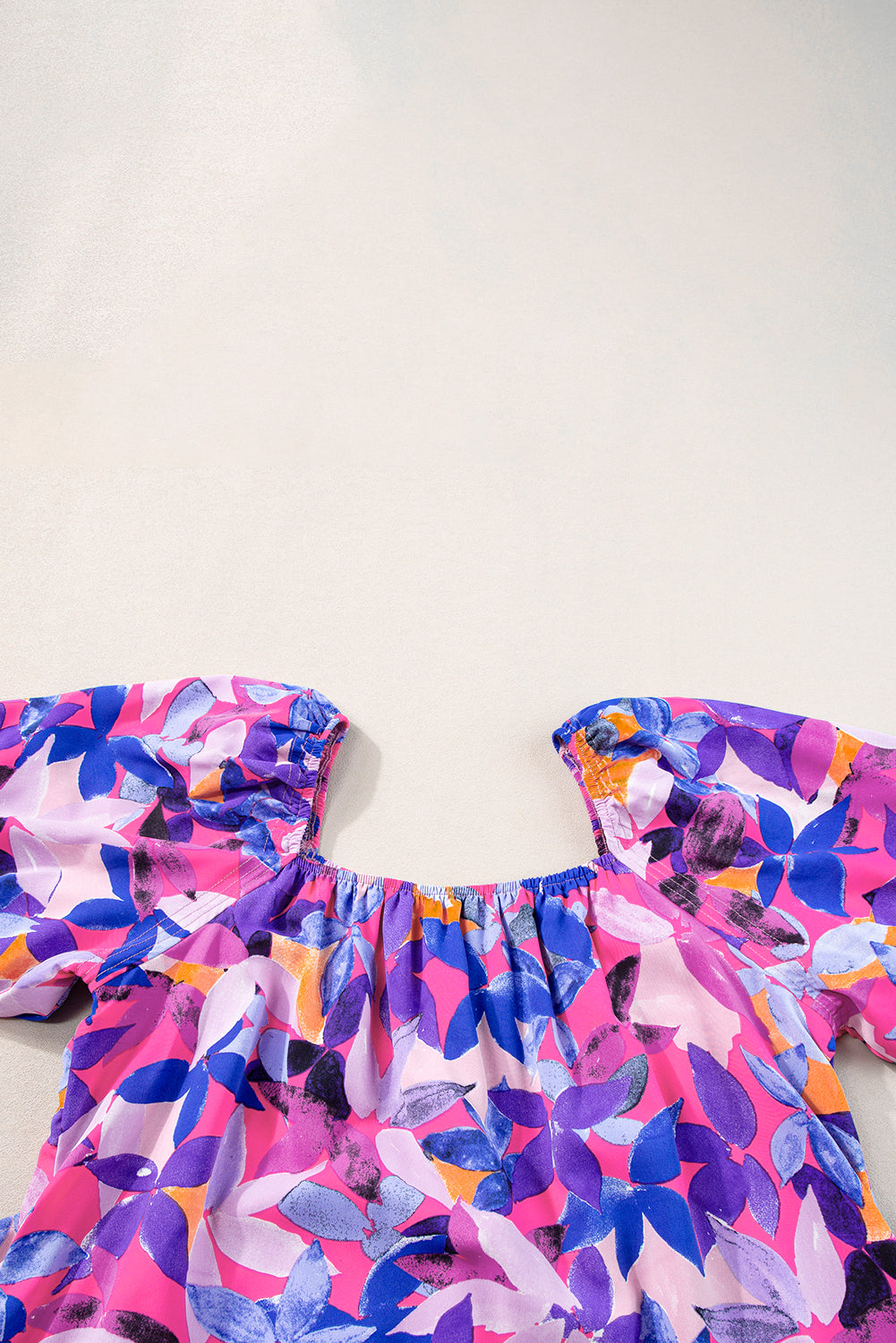 Purple Flower Print Short Puff Sleeve Ruffled Dress Floral Dresses JT's Designer Fashion