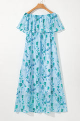 Green Floral Print Ruffled Side Slit Tube Top Maxi Dress Floral Dresses JT's Designer Fashion