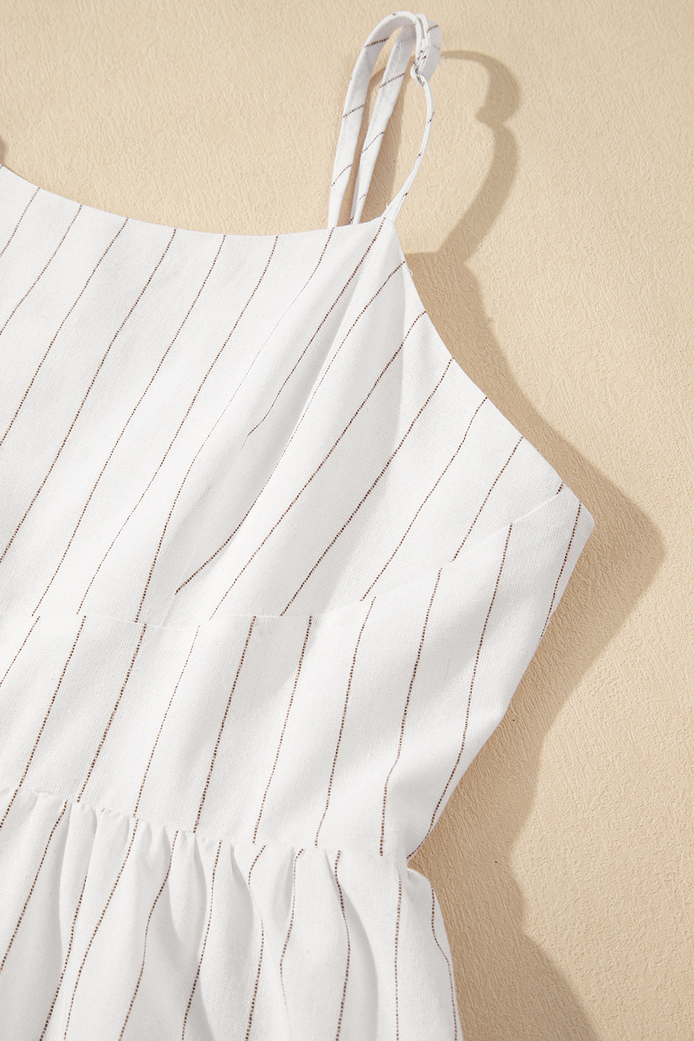 Beige Stripe Spaghetti Strap Pocketed High Waist Long Dress Maxi Dresses JT's Designer Fashion