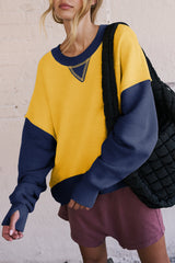 Yellow Color Block Thumbhole Sleeve Drop Shoulder Sweatshirt Sweatshirts & Hoodies JT's Designer Fashion