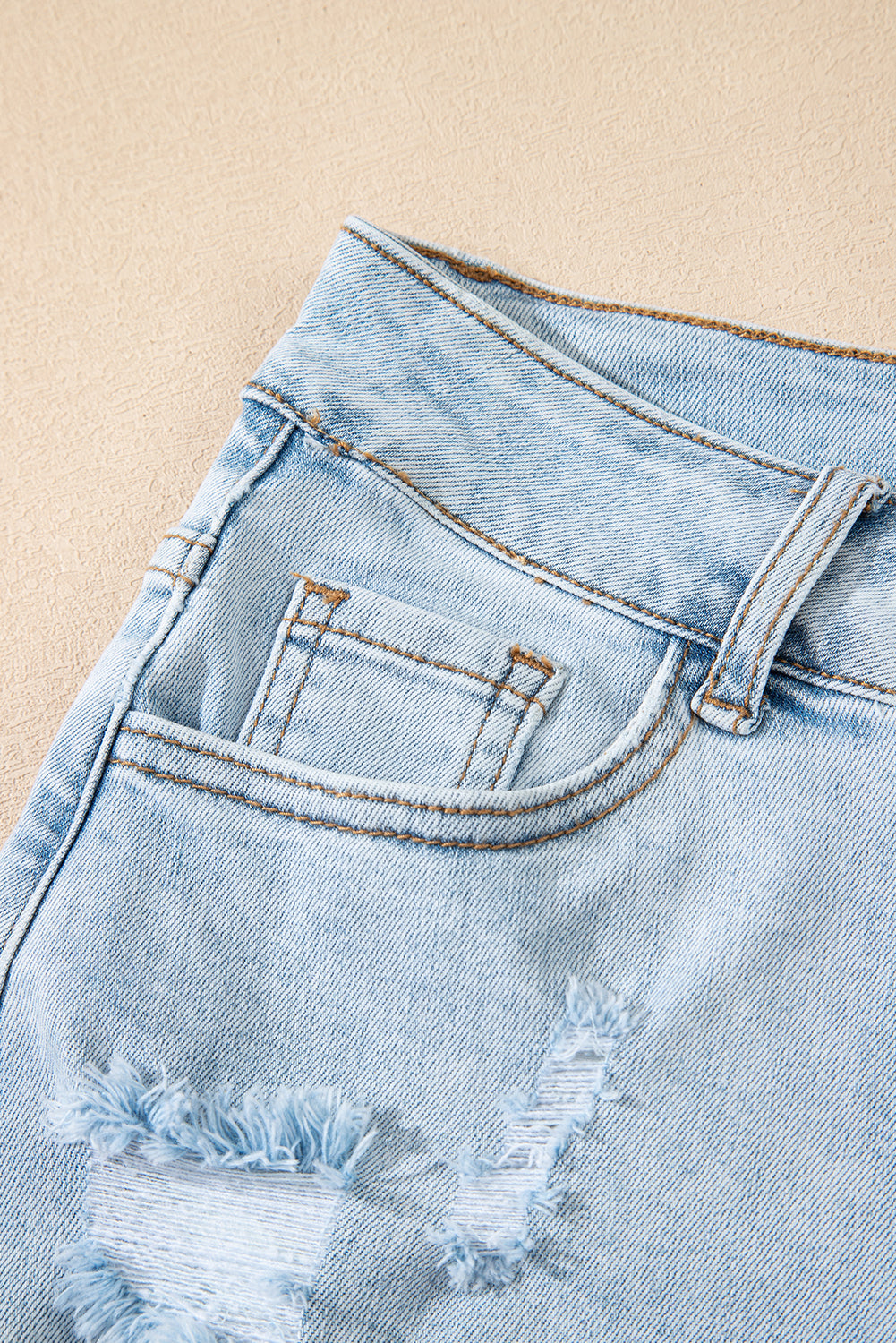Beau Blue High Rise Distressed Raw Hem Denim Shorts Denim Shorts JT's Designer Fashion