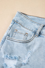 Beau Blue High Rise Distressed Raw Hem Denim Shorts Denim Shorts JT's Designer Fashion