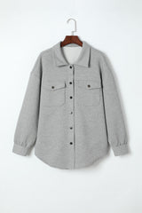 Gray Solid Textured Flap Pocket Buttoned Shacket Jackets JT's Designer Fashion