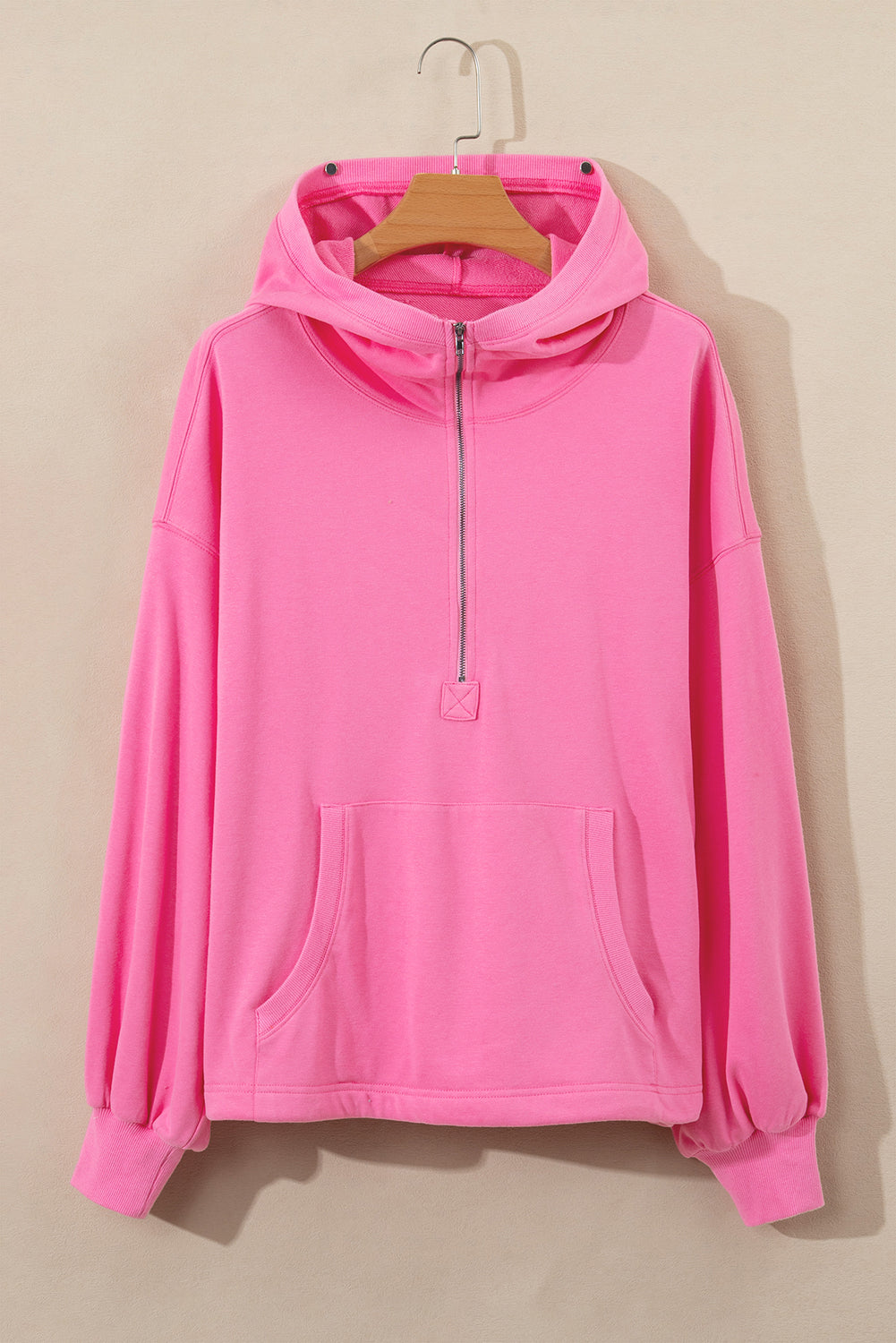 Bonbon Solid Kangaroo Pocket Half Zipper Oversized Hoodie Sweatshirts & Hoodies JT's Designer Fashion