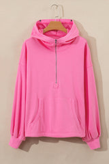Bonbon Solid Kangaroo Pocket Half Zipper Oversized Hoodie Sweatshirts & Hoodies JT's Designer Fashion