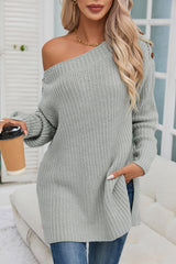 Gray Buttoned Drop Shoulder Oversized Sweater Sweaters & Cardigans JT's Designer Fashion