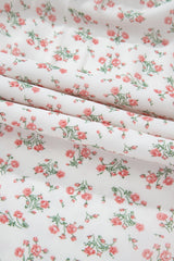 White Floral Print Shirred Ruffled Hem Square Neck Midi Dress Floral Dresses JT's Designer Fashion