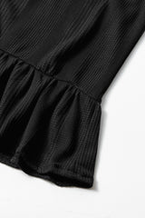 Black Solid Color Ribbed Ruffle Tank Top and Pants Set Pant Sets JT's Designer Fashion
