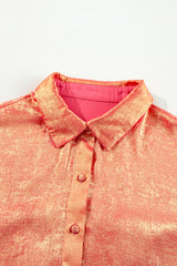 Peach Blossom Metallic Balloon Sleeve Shirt Plus Size Mini Dress Plus Size Mini Dresses JT's Designer Fashion