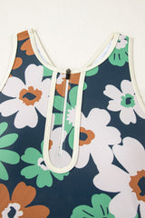 Blue Flower Zip up Racerback High Waisted Bikini Bikinis JT's Designer Fashion
