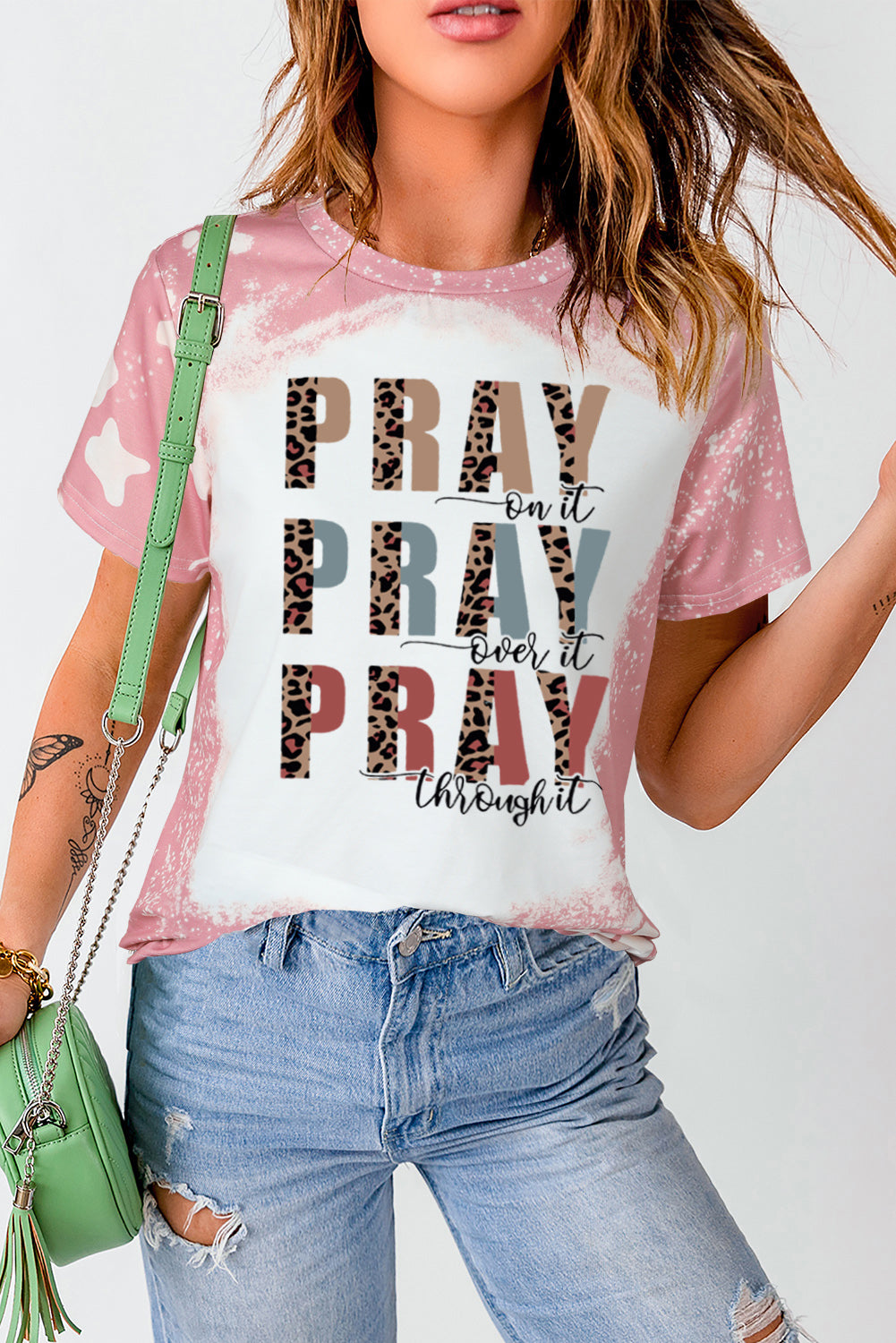 Pink PRAY Graphic Tie Dye Tee Graphic Tees JT's Designer Fashion