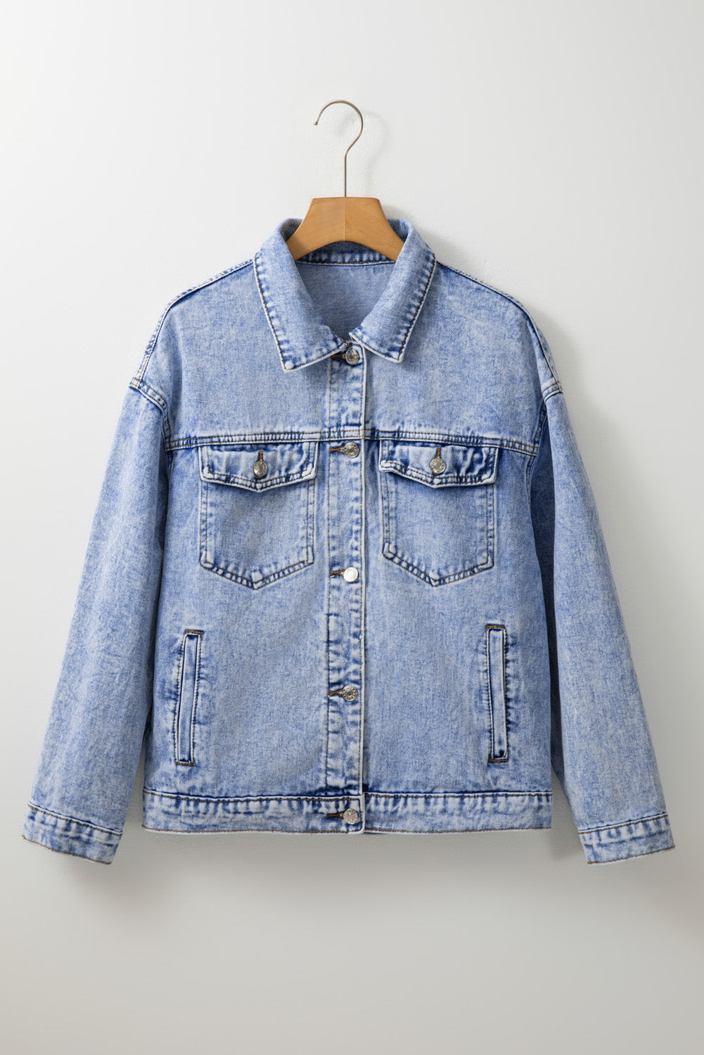 Beau Blue Vintage Washed Flap Pockets Denim Jacket Denim Jackets JT's Designer Fashion