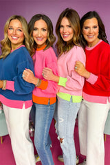Pink Colorblock Bubble Sleeve Sweatshirt Sweatshirts & Hoodies JT's Designer Fashion
