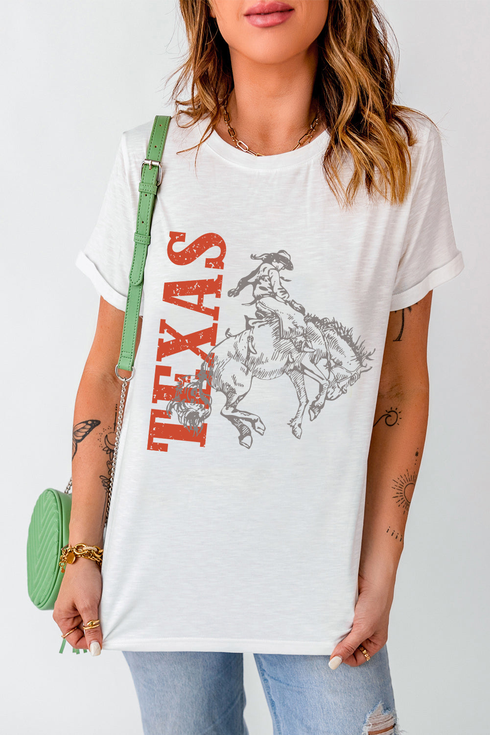 White TEXAS Cowboy Printed Western Fashion T Shirt Graphic Tees JT's Designer Fashion