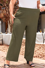 Jungle Green Plus Size Textured Shirred High Waist Casual Pants Plus Size Bottoms JT's Designer Fashion