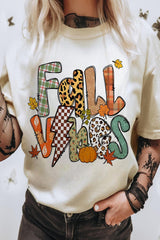 White FALL VIBES Cotton Blend Casual T Shirt Graphic Tees JT's Designer Fashion