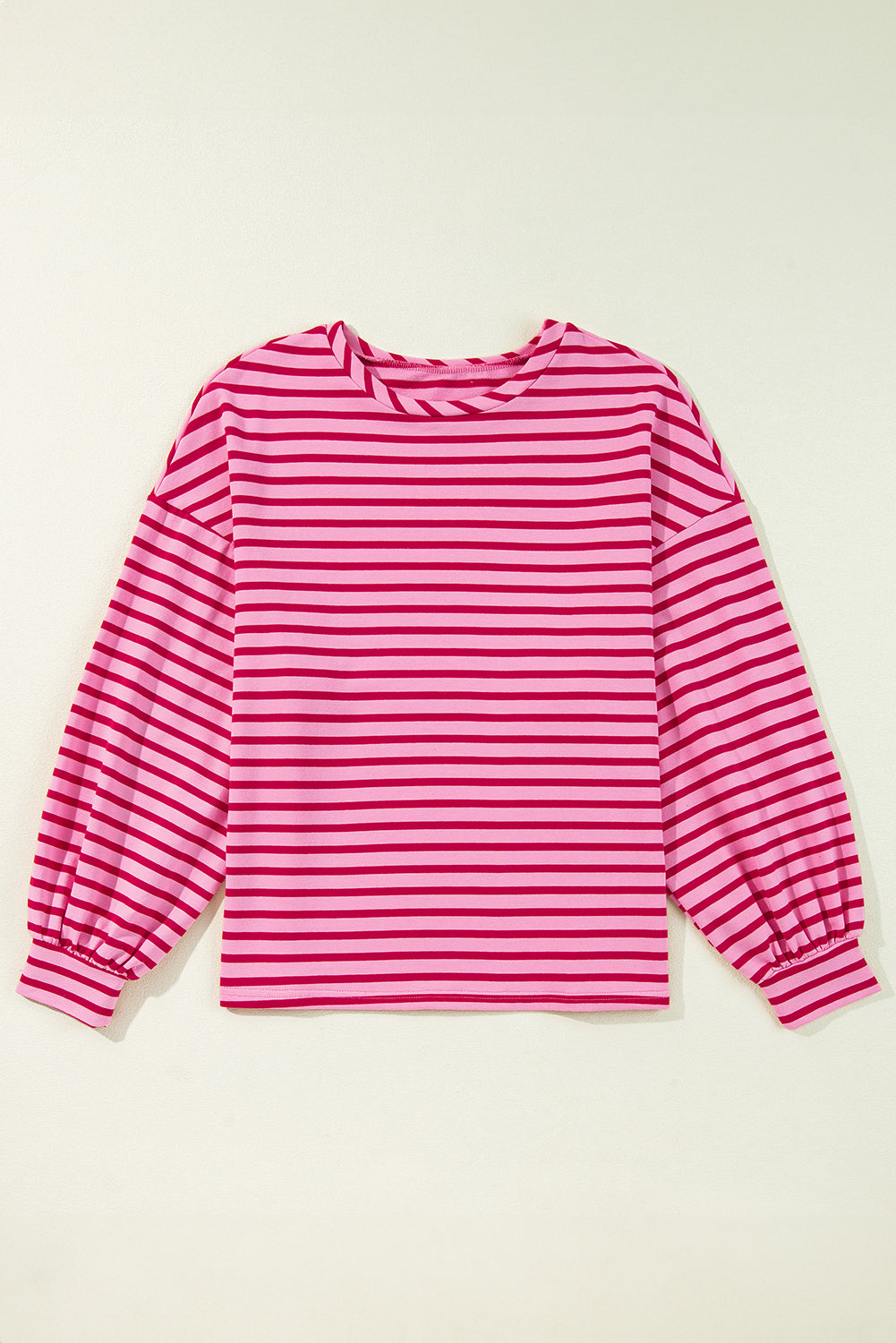 Sachet Pink Striped Print Crew Neck Drop Shoulder Sweatshirt Sweatshirts & Hoodies JT's Designer Fashion