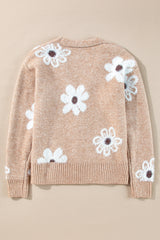 Smoke Gray Floral Print V Neck Knitted Button up Cardigan Cardigans JT's Designer Fashion
