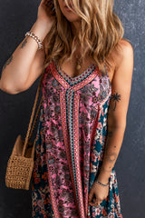 Pink Bohemian Floral Patchwork Print Long Sundress Floral Dresses JT's Designer Fashion