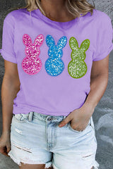 Orchid Petal Sequin Bunny Graphic Plus Size Easter Tee Orchid Petal 65%Polyester+30%Viscose+5%Elastane Graphic Plus Size JT's Designer Fashion