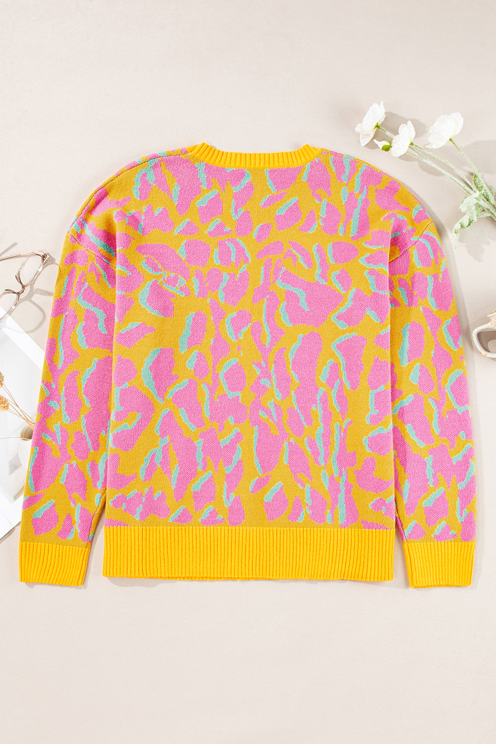 Vitality Orange Abstract Print Ribbed Trim Baggy Sweater Sweaters JT's Designer Fashion