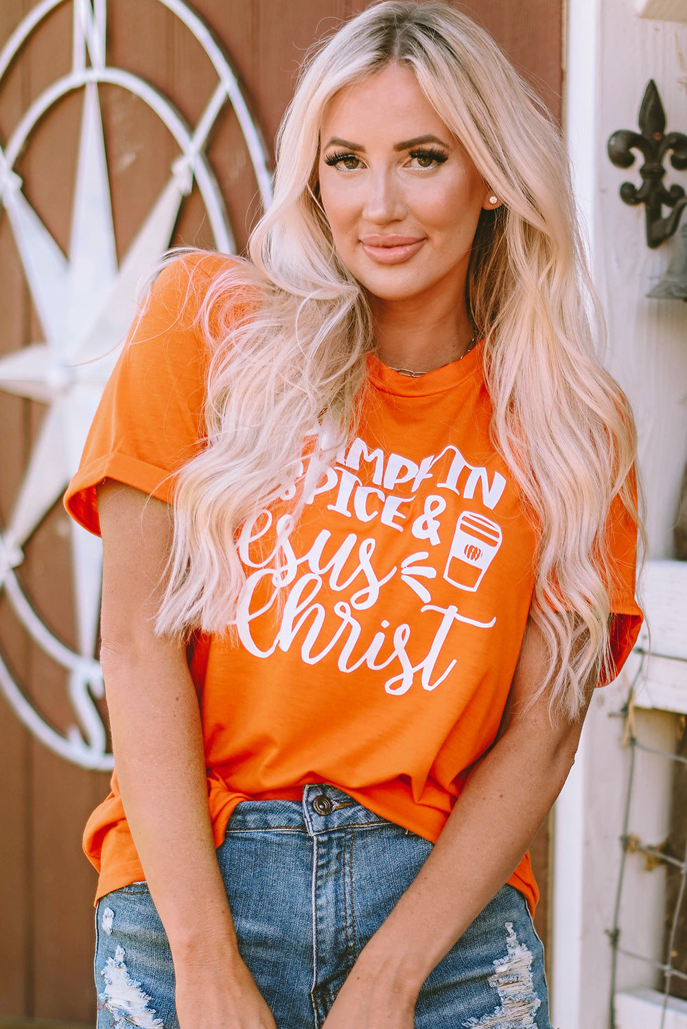 Orange PUMPKIN SPICE & Jesus Christ Graphic T-shirt Graphic Tees JT's Designer Fashion