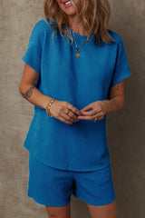 Bluing Solid Textured Crew Neck Short Set Short Sets JT's Designer Fashion