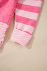 Pink Checkered Colorblock Striped High Low Loose Sweater Sweaters JT's Designer Fashion