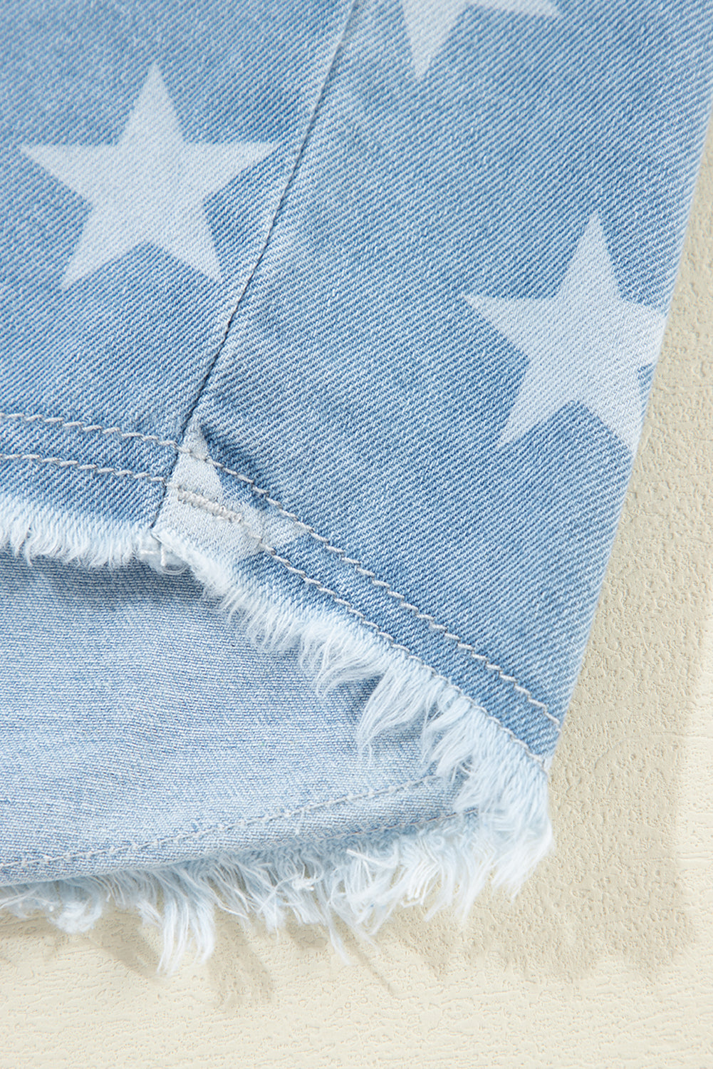 Sky Blue Star Print Light Wash Raw Hem Denim Jacket Denim Jackets JT's Designer Fashion