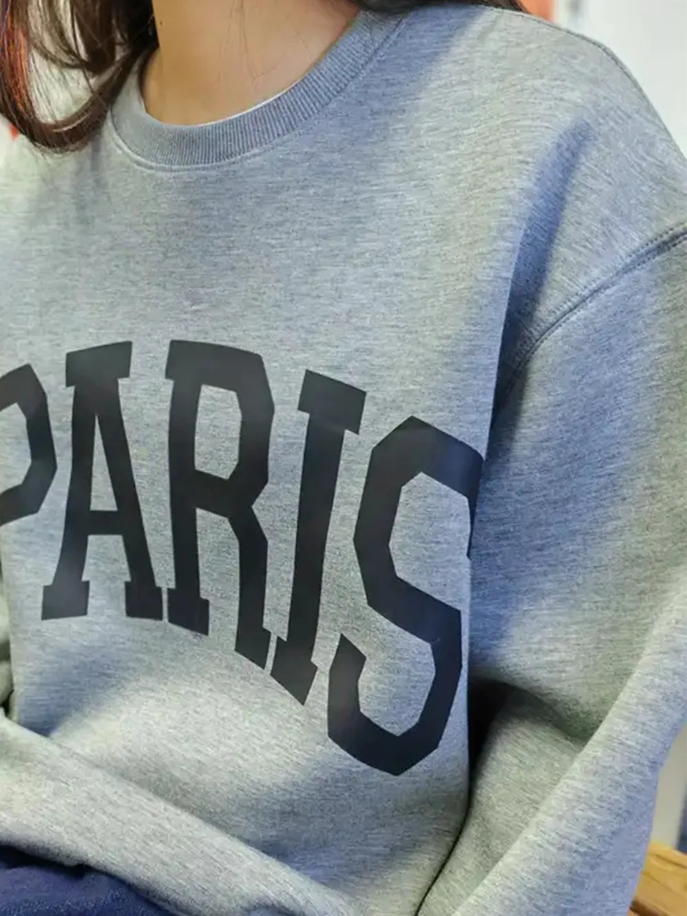 Basic Bae PARIS Round Neck Long Sleeve Air Scuba Sweatshirt Graphic Sweatshirts JT's Designer Fashion