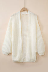 White Chunky Oversize Knit Drop Shoulder Puff Sleeve Cardigan Cardigans JT's Designer Fashion
