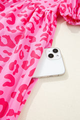 Rose Leopard Puff Sleeve Tie Front High Waist Mini Dress Mini Dresses JT's Designer Fashion