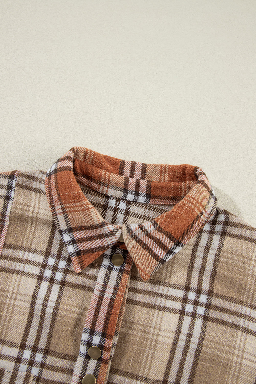 Khaki Plaid Colorblock Patchwork High Low Shacket Plaid Shackets JT's Designer Fashion
