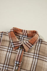 Khaki Plaid Colorblock Patchwork High Low Shacket Plaid Shackets JT's Designer Fashion
