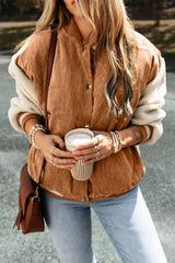 Buckskin Corduroy Fleece Patchwork Buttoned Bomber Jacket Jackets JT's Designer Fashion