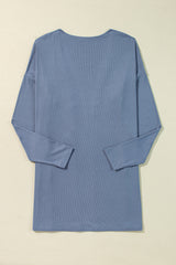 Ashleigh Blue Solid Color Rib Knit Open Front Tunic Cardigan Cardigans JT's Designer Fashion