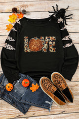 Black LOVE Sequin Pumpkin Leopard Print Cut Out Sleeve Sweatshirt Graphic Sweatshirts JT's Designer Fashion