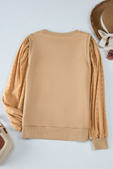 Pale Khaki Textured Patchwork Round Neck Sweatshirt Sweatshirts & Hoodies JT's Designer Fashion