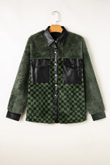 Vineyard Green Fleece Checkerboard Flap Pocket Snap Button Jacket Jackets JT's Designer Fashion
