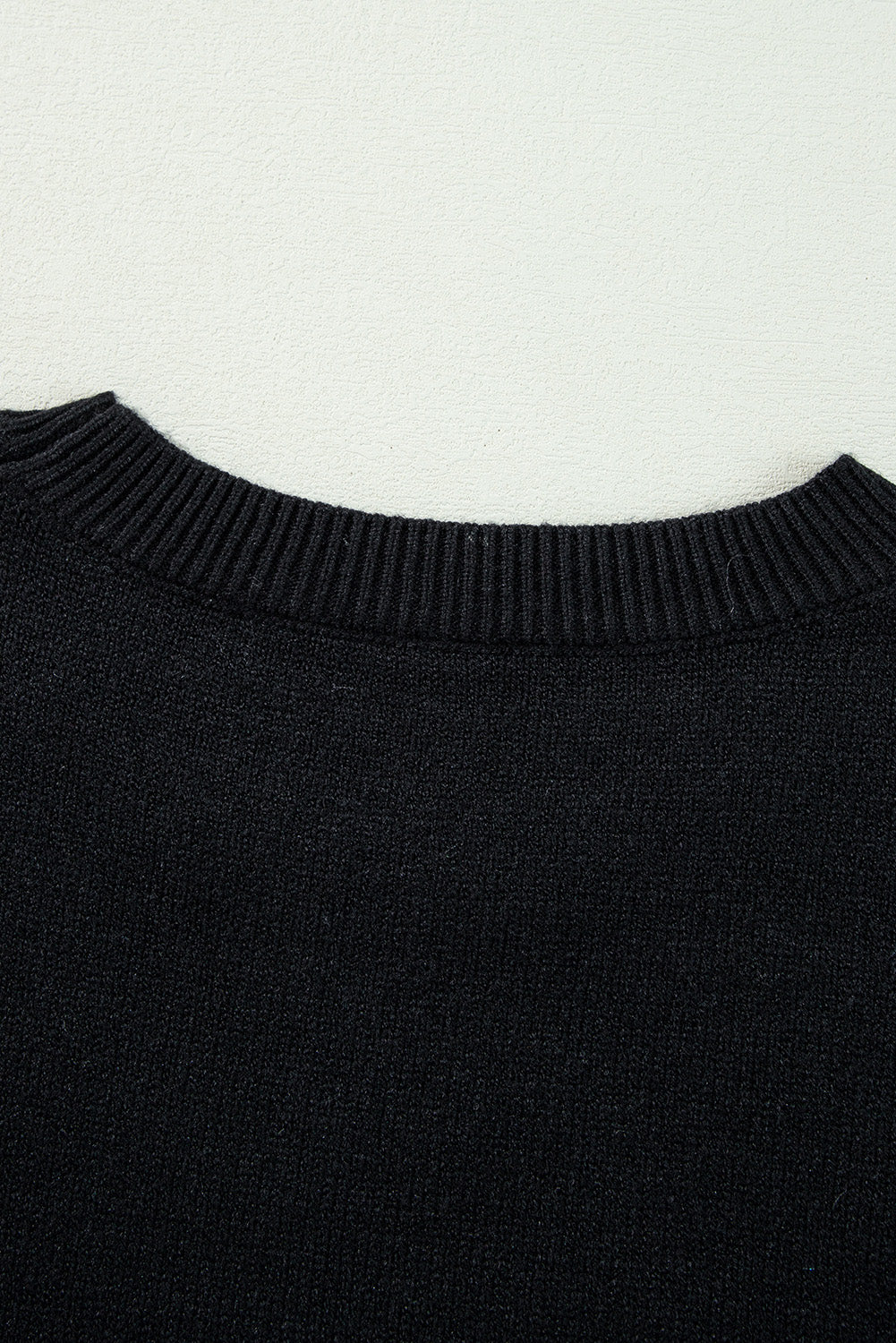 Black Boo Knitted Pattern Ribbed Edge Drop Shoulder Sweater Sweaters JT's Designer Fashion