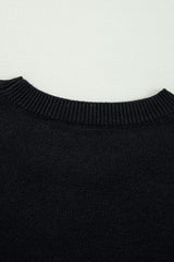 Black Boo Knitted Pattern Ribbed Edge Drop Shoulder Sweater Sweaters JT's Designer Fashion