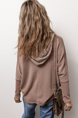 Dark Brown Flap Pocket Patchwork Corded Drawstring Hoodie Sweatshirts & Hoodies JT's Designer Fashion