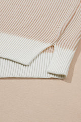 Brown Stripe Plus Size Contrast Trim Crew Neck Rib Knit Drop Shoulder Sweater Plus Size Sweaters & Cardigans JT's Designer Fashion