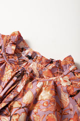 Orange Floral Print Ruffled Flutter Sleeve Frilled V Neck Blouse Blouses & Shirts JT's Designer Fashion