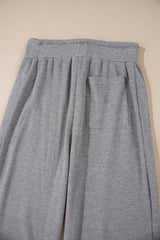 Gray Waffle Knit Drawstring High Waist Wide Leg Pants Pants & Culotte JT's Designer Fashion