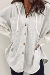 Gray Button Up Contrast Knitted Sleeves Hooded Jacket Jackets JT's Designer Fashion